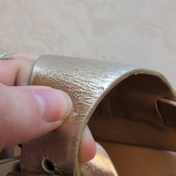 NEW See By Chloe Lamb Joline Heel Sandals Block Platform Gold FLAWED - Picture 9 of 12